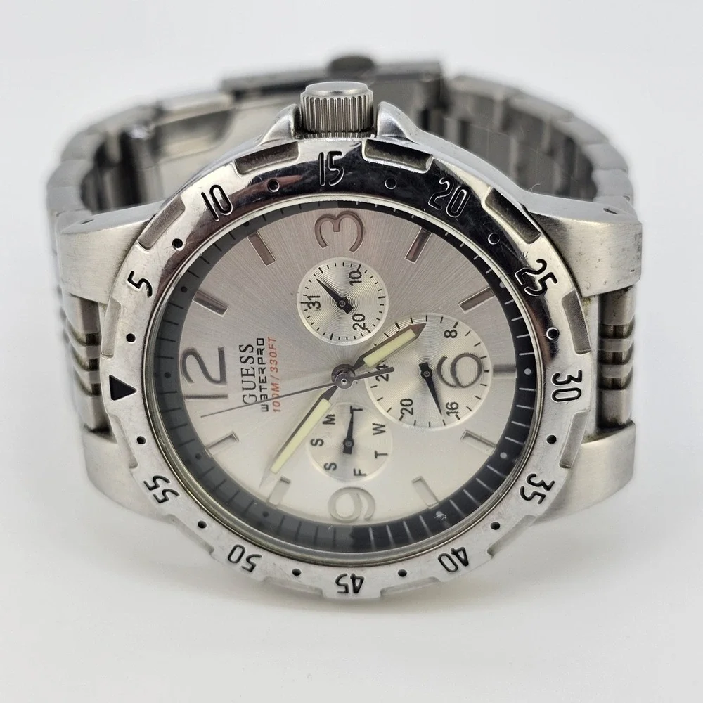 Guess Men's Watch 42MM Gray Dial Date Day Gray Bracelet Band 6.5